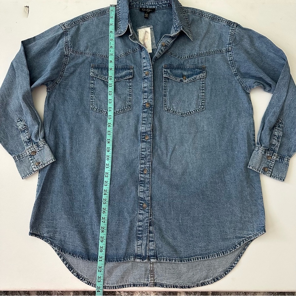 Jessica Simpson Blue Denim Button-Up Shirt Size L - Picture 6 of 14